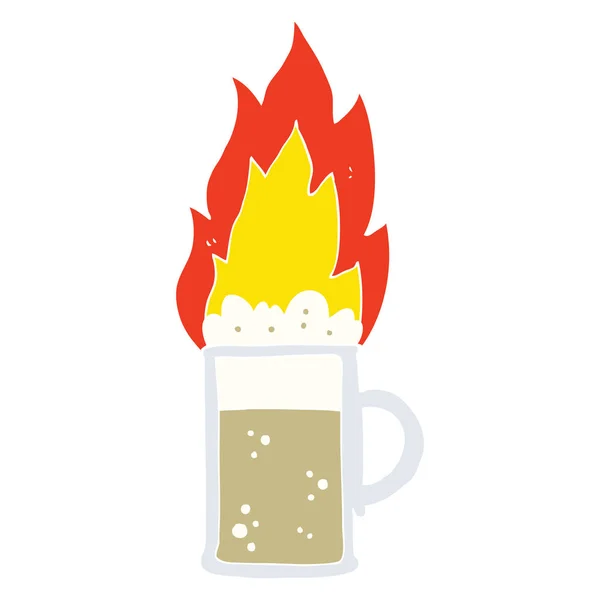 Flat Color Illustration Flaming Tankard Beer — Stock Vector