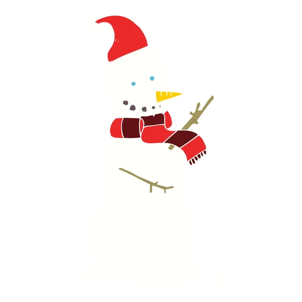 Flat Color Illustration Snowman — Stock Vector