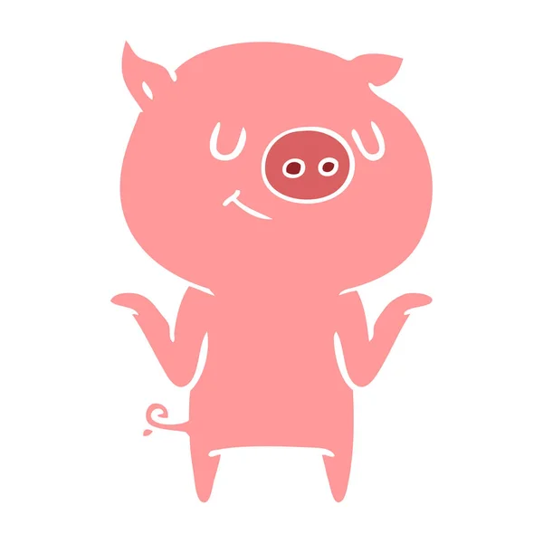 Happy Flat Color Style Cartoon Pig — Stock Vector