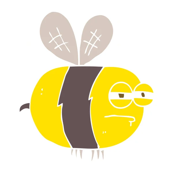 Flat Color Illustration Unhappy Bee — Stock Vector