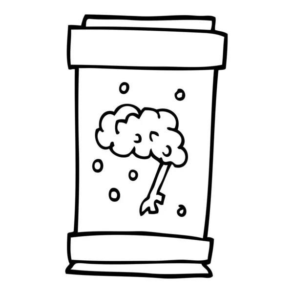 Line Drawing Cartoon Brain Jar — Stock Vector