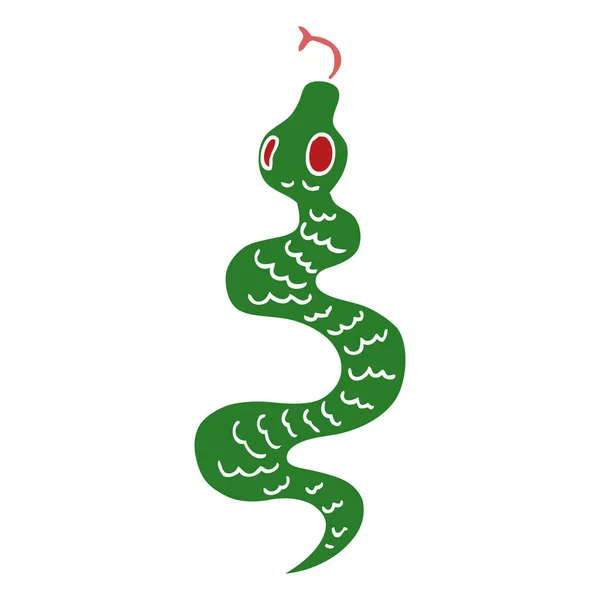 Cartone Animato Doodle Serpente Verde — Vettoriale Stock