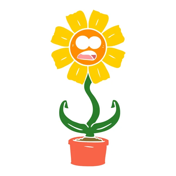 Flache Farbe Stil Cartoon Schockiert Blume — Stockvektor