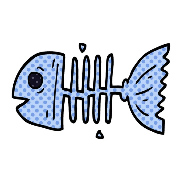 Dibujos Animados Garabatos Huesos Pescado — Vector de stock