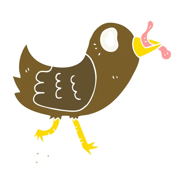 Плоский Цветной Мультфильм Птице Червями — стоковый вектор