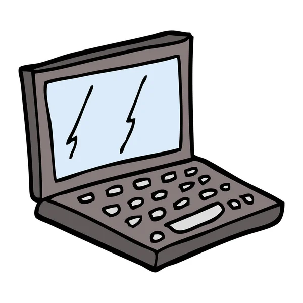 Hand Drawn Doodle Style Cartoon Laptop Computer — Stock Vector
