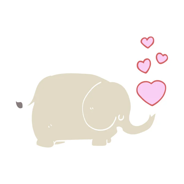 Cute Flat Color Style Cartoon Elephant Love Hearts — Stock Vector