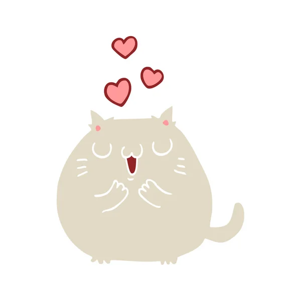 Söt Platta Färg Stil Tecknad Katt Kärlek — Stock vektor