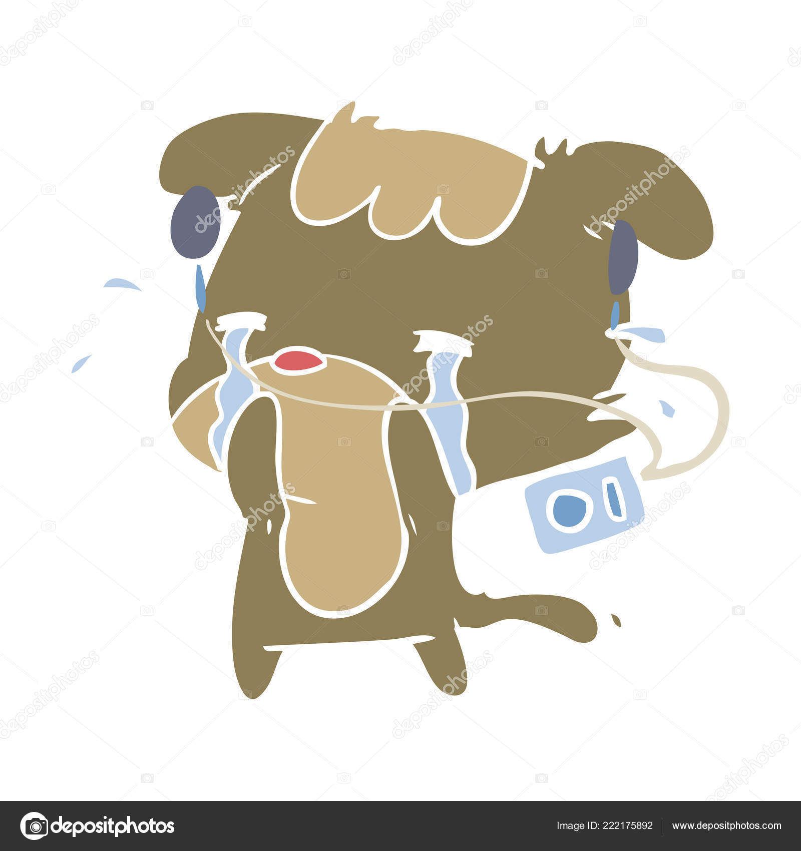 Chien Triste Dessin Animé Style Couleur Plat écouter Musique