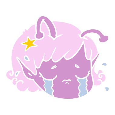 düz renk tarzı çizgi film uzaylı uzay kız yüz ağlıyor