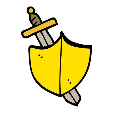 elle çizilmiş doodle tarzı çizgi film kılıç ve kalkan