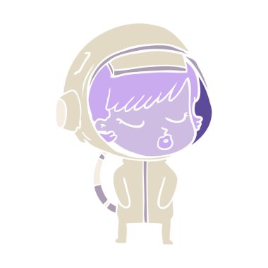 düz renk tarzı çizgi film güzel astronot kız