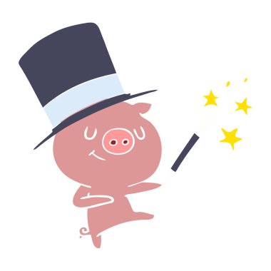 mutlu düz renk tarzı çizgi film domuz sihirbaz