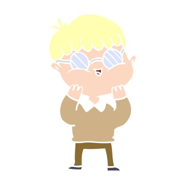 düz renk stil çizgi film erkek gözlük takıyor