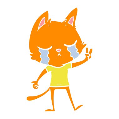 düz renk stil karikatür kedi ağlıyor