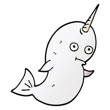 çizgi film doodle beyaz boynuzlu balina