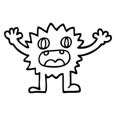 siyah beyaz çizgi film komik tüylü canavar