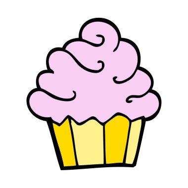 elle çizilmiş doodle tarzı çizgi film cupcake