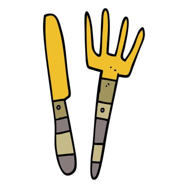 çizgi film doodle bıçak ve çatal