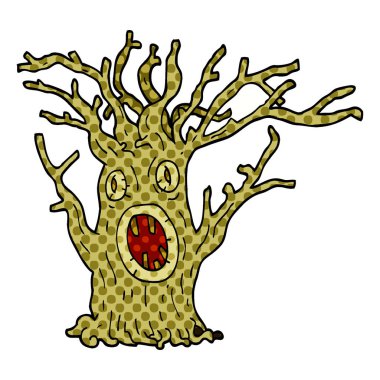 çizgi film doodle ürkütücü ağaç