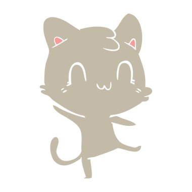 düz renk stil karikatür mutlu kedi