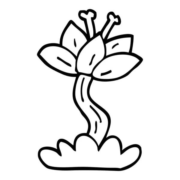 Línea Dibujo Dibujos Animados Flor Lila — Vector de stock