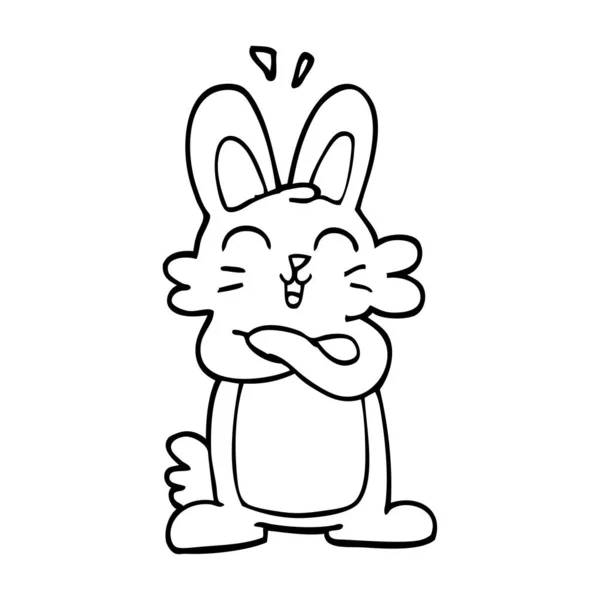 Линия Рисования Мультяшный Веселый Кролик — стоковый вектор