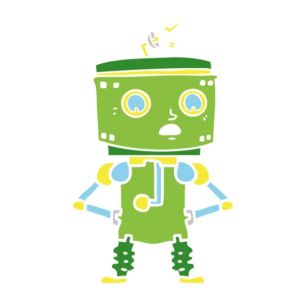 Robot Dibujos Animados Estilo Color Plano Con Manos Las Caderas — Vector de stock