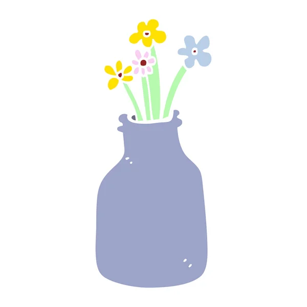 Plochý Barevný Obrázek Kreslené Květiny Váze — Stockový vektor