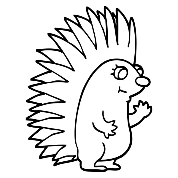 Line Drawing Cartoon Spiky Hedgehog — Stock Vector