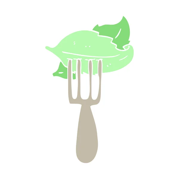 Flat Color Illustration Cartoon Salad Leaves Fork — Stock Vector