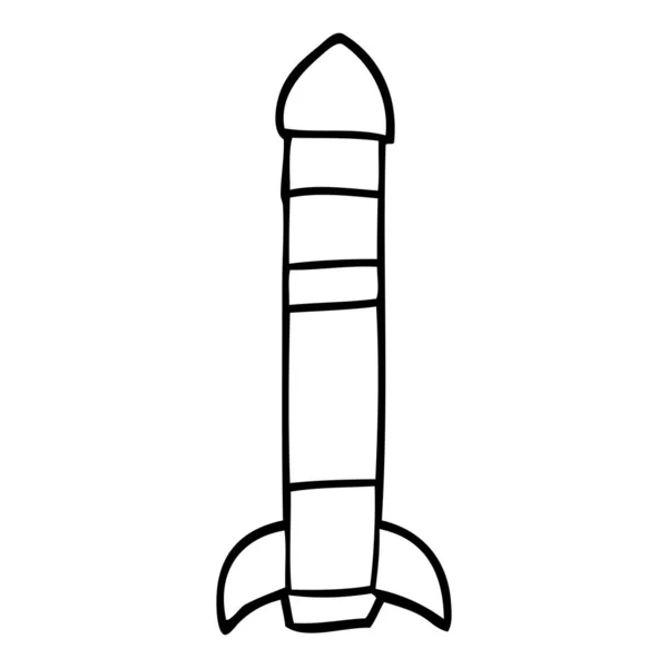 Line Drawing Cartoon Tall Rocket — Stock Vector