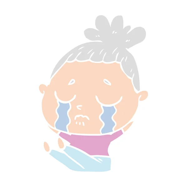 Flat Color Style Cartoon Crying Woman — Stock Vector