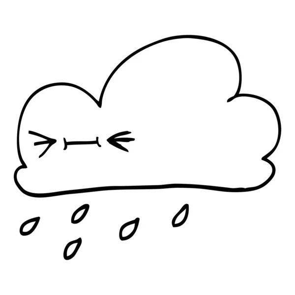 Línea Dibujo Dibujos Animados Feliz Gris Nube — Vector de stock