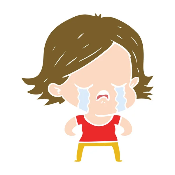 Flache Farbe Stil Cartoon Mädchen Weinen — Stockvektor