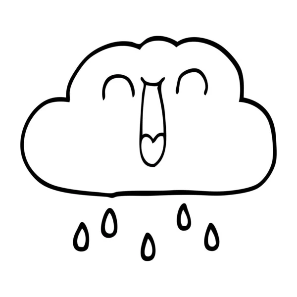 Happy Line Drawing Cartoon Rain Cloud — Stock Vector