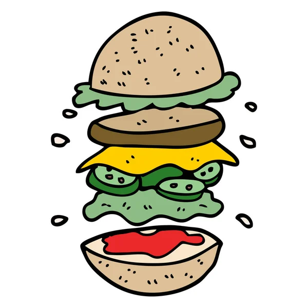 Cartone Animato Doodle Hamburger Enorme — Vettoriale Stock
