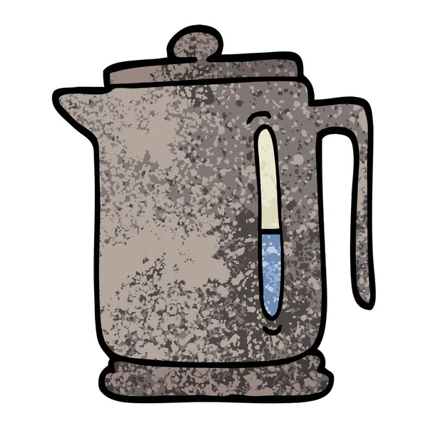 Grunge Texturierte Illustration Karikatur Wasserkocher — Stockvektor