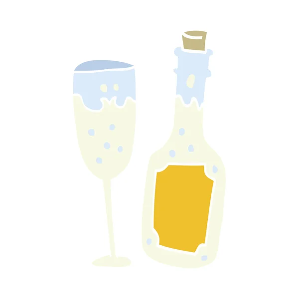 Flat Color Style Cartoon Champagne Bottle Glass — Stock Vector