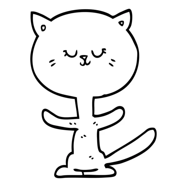 Desenho Linha Desenho Animado Gato Feliz — Vetor de Stock