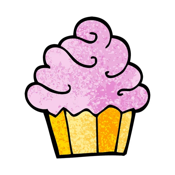 Grunge Texturerat Illustration Tecknad Cupcake — Stock vektor