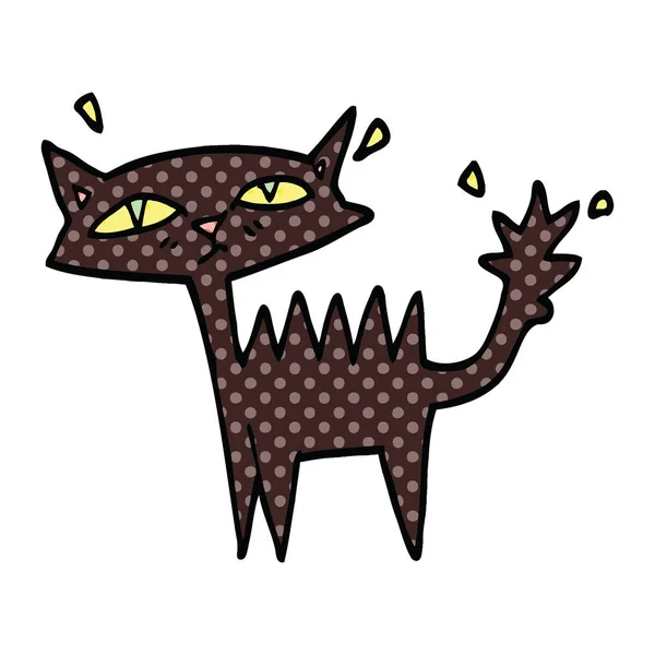 Cómic Estilo Dibujos Animados Halloween Negro Gato — Vector de stock