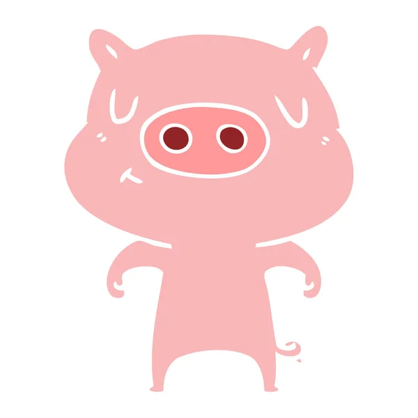 Flache Farbe Stil Cartoon Inhalt Schwein — Stockvektor