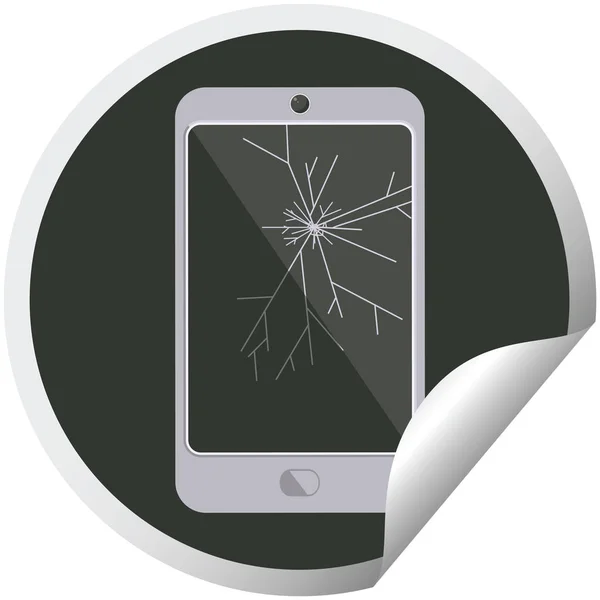 ひびの入った画面携帯電話グラフィック ベクトル図円形ステッカー — ストックベクタ