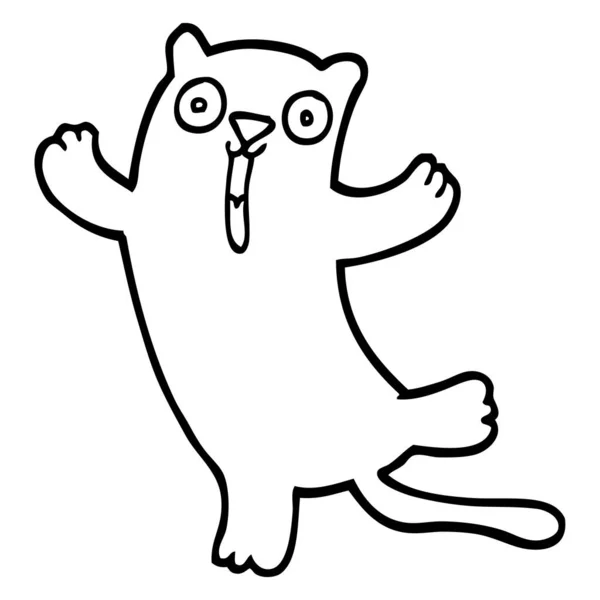 Preto Branco Cartoon Feliz Gato — Vetor de Stock