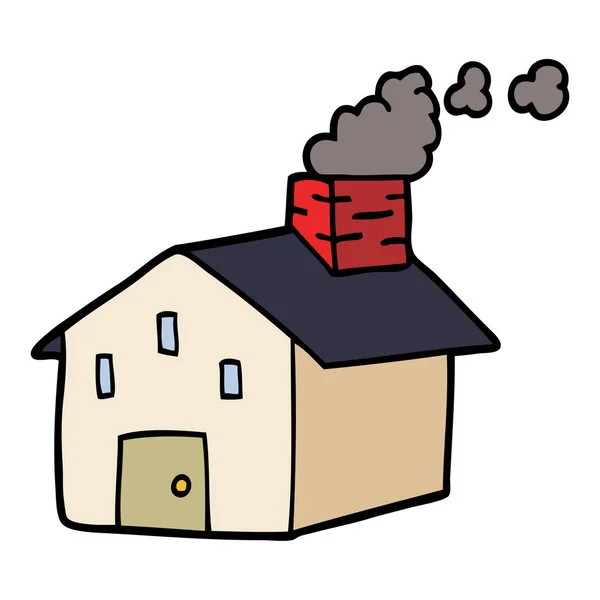 Rajzfilm Doodle Ház Dohányzás Kémény — Stock Vector