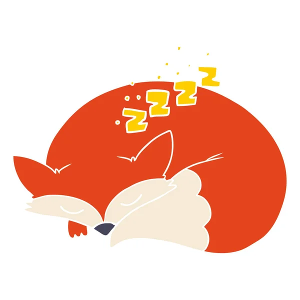 Płaski Kolor Stylu Cartoon Spanie Fox — Wektor stockowy