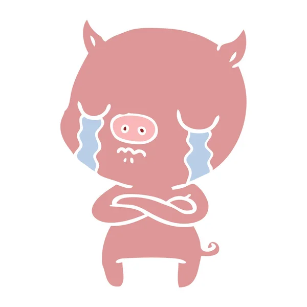 Flache Farbe Stil Cartoon Schwein Weinen — Stockvektor