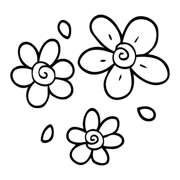 Line Drawing Cartoon Flowers — Stock Vector