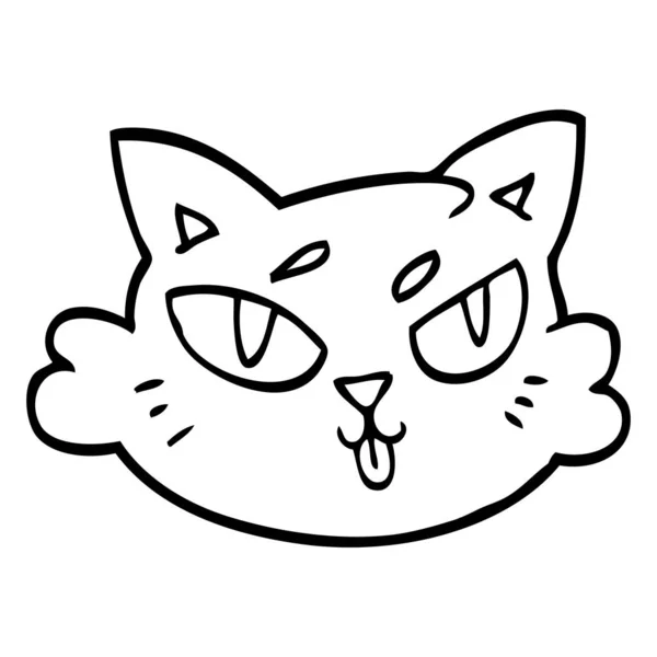 Line Drawing Cartoon Cats Face — Stock Vector